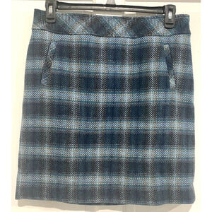 Talbots Women's Skirt Size 10 Blue Wool Blend Plaid Lined Short Straight